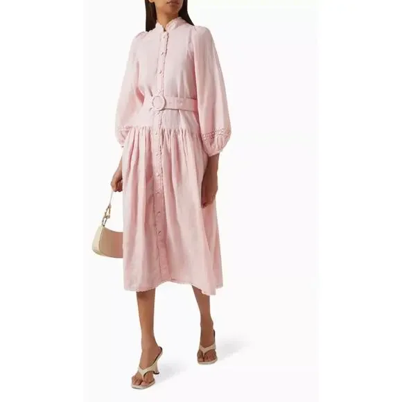 Morton Mac Stella Midi Linen Shirt Dress Light Pink Size Medium/Large Tall - Picture 2 of 12
